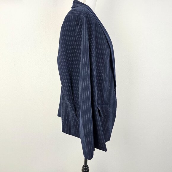Lane Bryant Womens Jacket Blue White Pin Stripe Single Breasted Size 26 - Picture 7 of 16